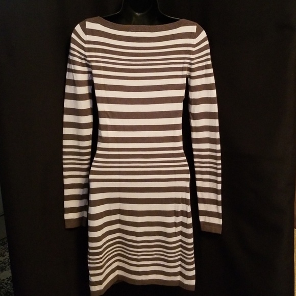 Grey and Cream Striped Knit Sweater Dress - Picture 2 of 4
